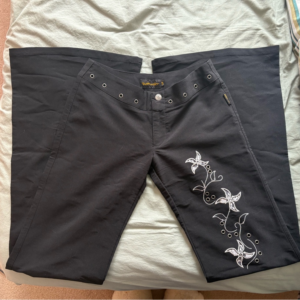 Black Embroidered Boot Cut Pants